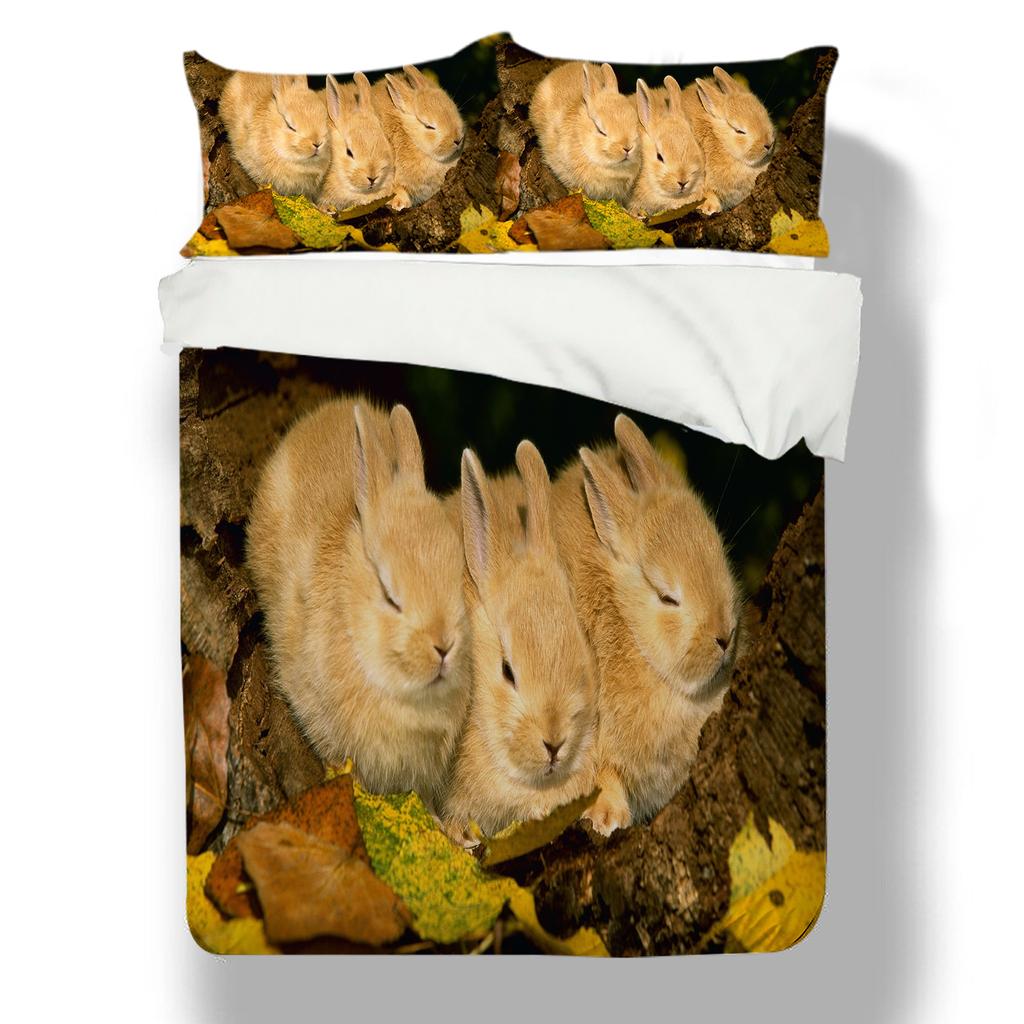 3D Rabbit Pattern Home Bedding Set 3D Animal Quilt Cover Pillow Case 2/3 Piece Zipper Super Soft Home Decoration Gift