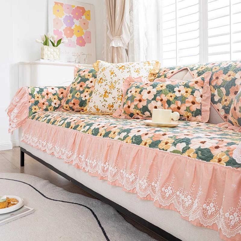 Pastoral Non-slip Sofa Cushion Four Seasons Universal Pure Cotton Fabric Sofa Cushion Simple Cover Towel Cover Cloth