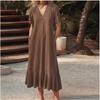 Rochie de vară de damă, culoare solidă, cu decolteu în V, cu mânecă scurtă, rochii lungi în linie A