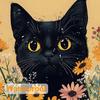 Black Cat With Flowers Shower Curtain,Bathroom Shower Curtains Bathtub Home Decor Waterproof Fabric Machine Washable With 12 Hoo