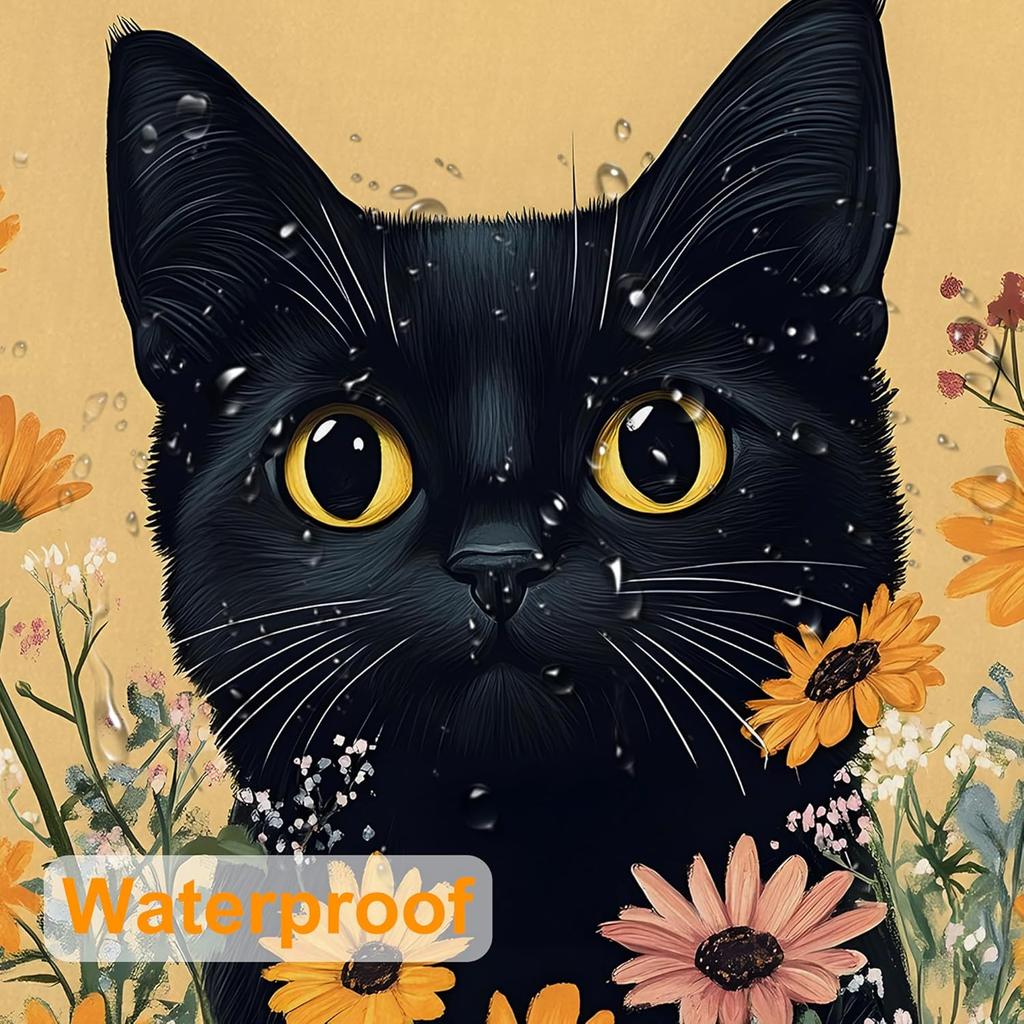 Black Cat With Flowers Shower Curtain,Bathroom Shower Curtains Bathtub Home Decor Waterproof Fabric Machine Washable With 12 Hoo