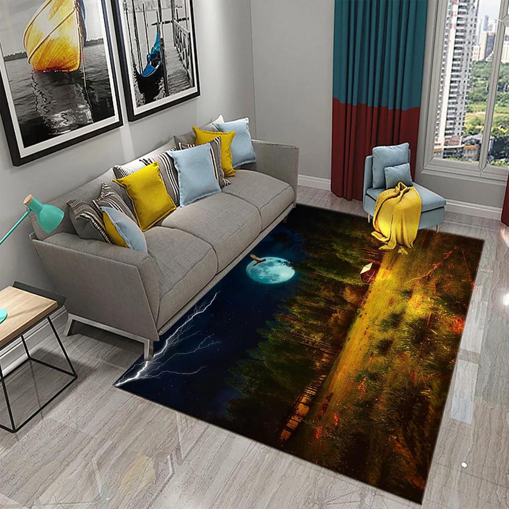 Fantasy Moon Night Forest Carpet Bathroom Non-Slip Mat Black Night Starry Sky Forest Floor Mats Bedroom Living Room Decor Carpet