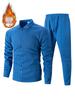 2025 Men's Slim Fit Cardigan Jacket Set with Waffle Knit, Zipper Pocket, and Lapel Collar for Spring and Autumn