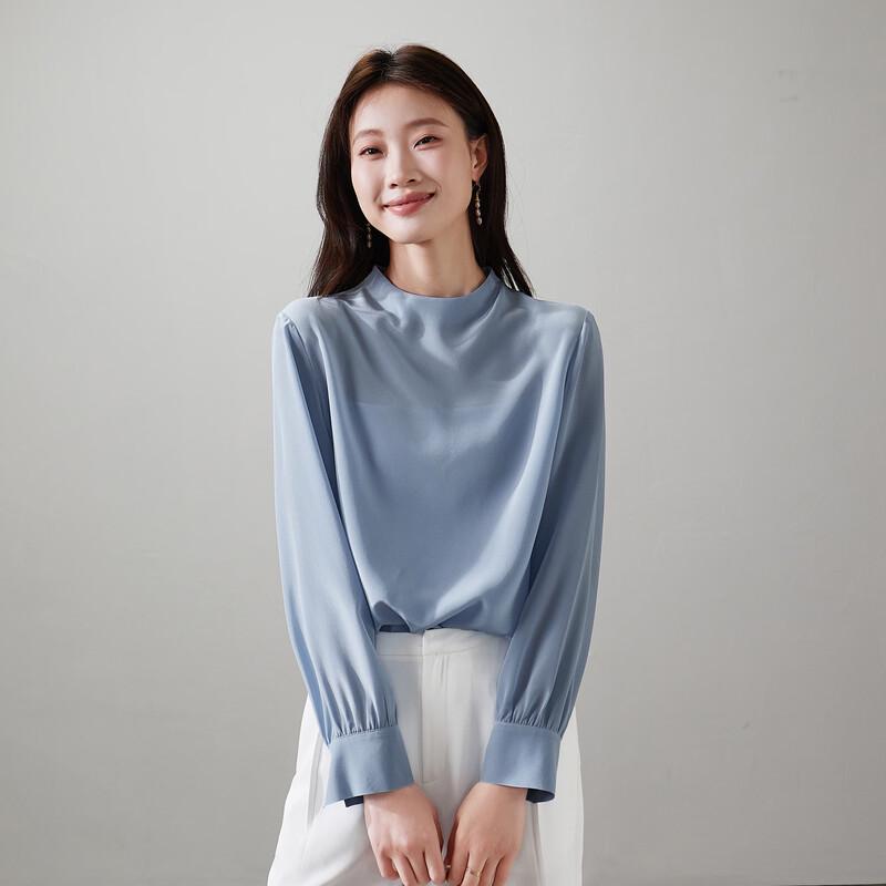 SOFSIL Women's Round Neck Long Sleeve Silk Blouse