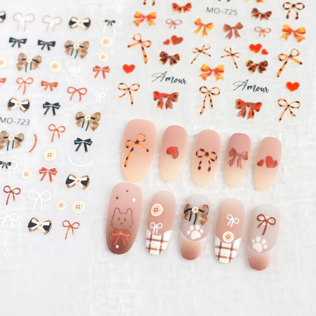 5D Nail Art Relief Nail Sticker Ribbon Bow Nail Decoration Manicure Tool For Nail Salon Self Adhesive DIY Decals For Fall Winter