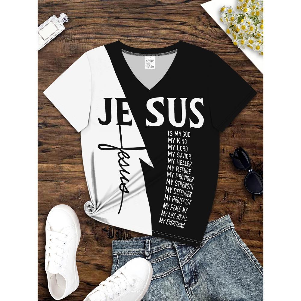 Full Body Printed Breathable V-neck Short-sleeved Faith T-shirt