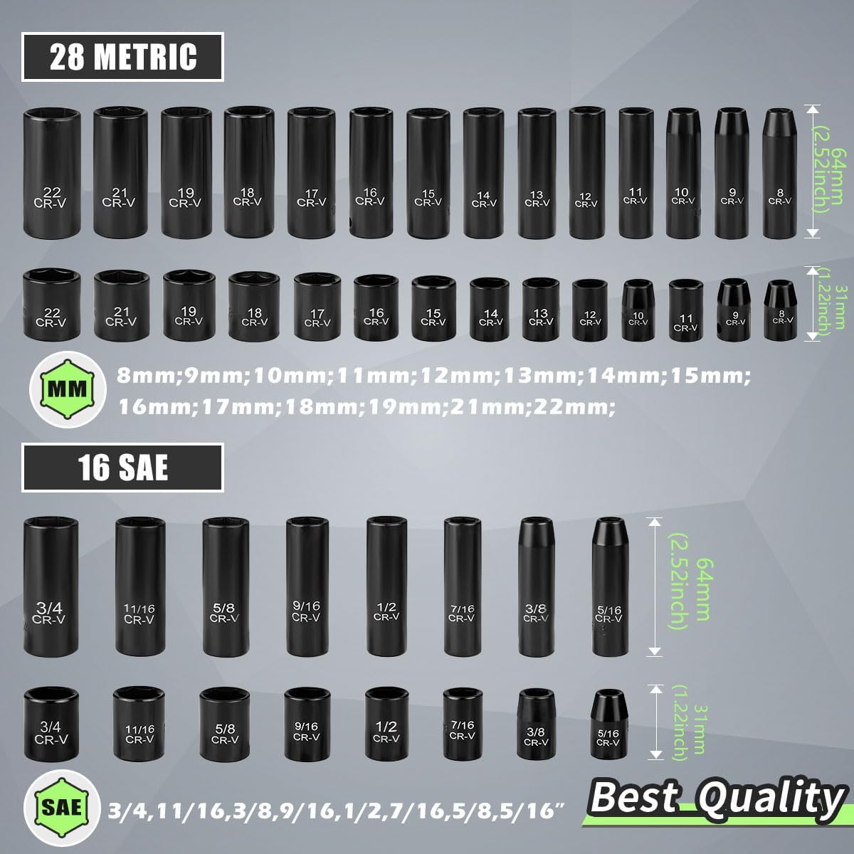 

Набор торцевых головок 3/8 50 предметов, SAE и метрический, глубокие/стандартные, 6-гранные, CR-V, с кейсом, удлинителями, универсальным шарниром, адаптером для дрели United States