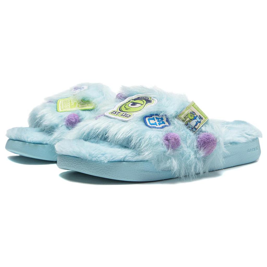 DISHINIGUAISHOUDAXUE x Li Ning Ln Slipper Se Fleece Lined Comfortable And Versatile Slide Slippers Women's Blue AGAT024-1