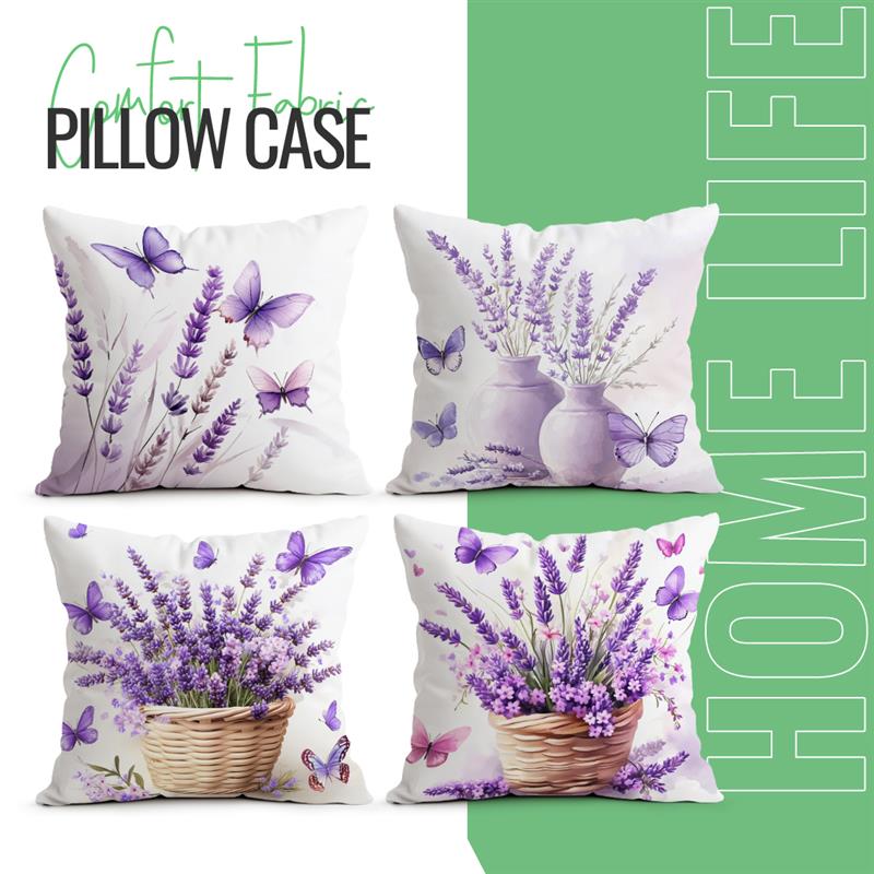Butterfly Lavender Cushions Pillowcase Printed Polyester 45X45Cm Throw Pillow Cover Decorative Sofa Bed Cushions Pillowslip