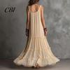 Abito estivo con texture morbida, a balze a più strati, svasato per donna, Boho Beach, traspirante, gonna in chiffon, maxi abito estivo fluttuante, senza maniche, linea ad A, ampio, lungo, da donna
