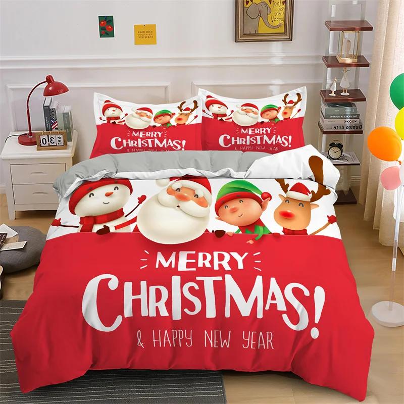 

Mery Christmas King Quen Beding Set Santa Claus Snowman Warm Comforter Cover Christmas Tre Soft Duvet Cover Red Polyester Comfortable Quilt Cover 135*200cm Eu-Single