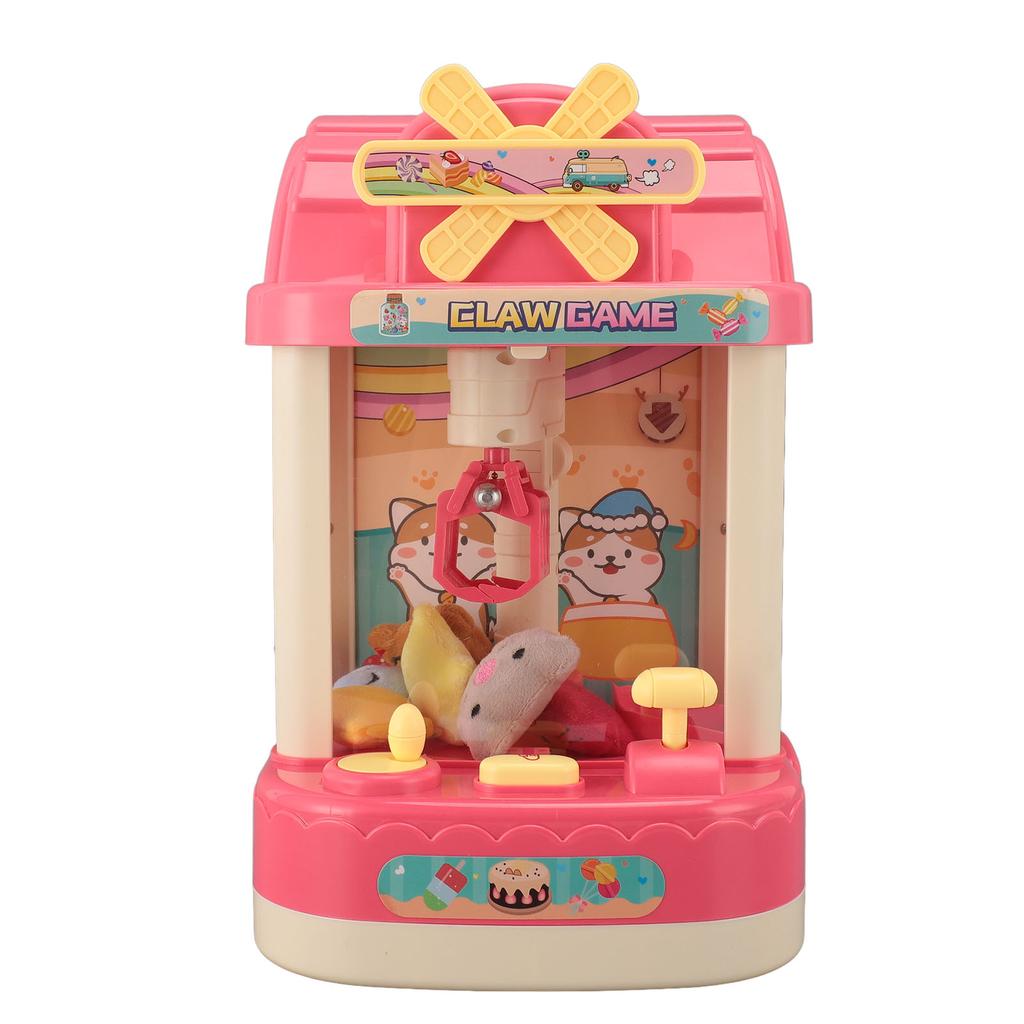 Miniature Doll Grabber Machine 6 Dolls Windmill Type Electric Doll Grabber Toy for Kids Pink