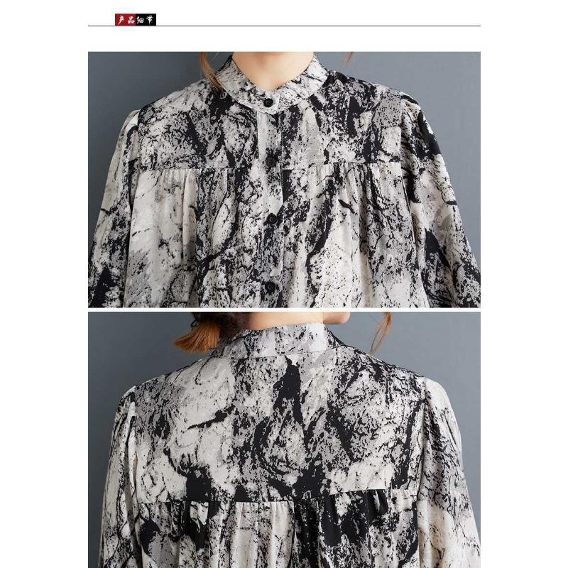 2025 Round Neck Long Sleeve Loose Skirt Women's Big Size Middle Aged Mom Dress