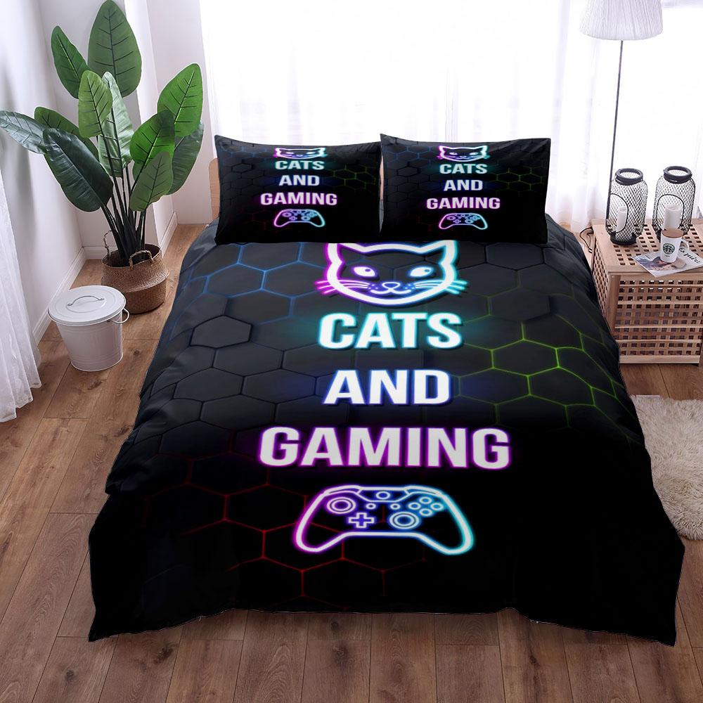 

Cats N Gaming Duvet Cover Set Without Sheet King Queen Double Full Twin Single Size Bed Linen Set EU single(135x200cm)