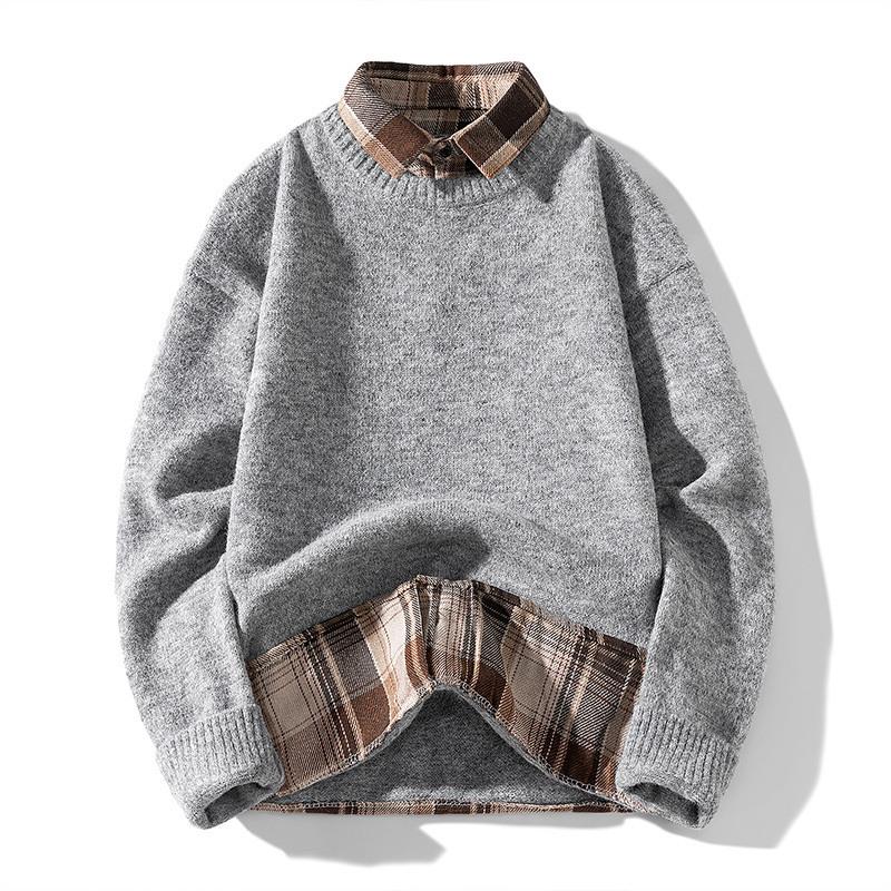 Fake Two-piece Shirt Sweater Sweater Jacket Men's New Autumn and Winter Style