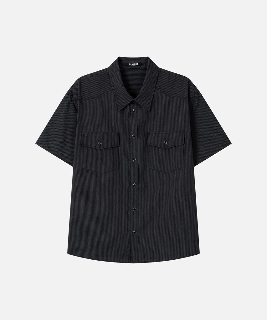 DRAW FIT Luce Striped Half Western Shirt [Black]