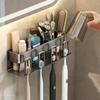 Toothbrush Holder Rack Punch Free Wall Mounted Space Saving Electric Toothbrush Hanger Rack Bathroom Accessories Gray 3