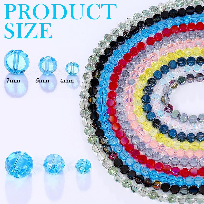 Flat Round Glass Beads Transparent Faceted Glass Spacers Colorful Coin Beads Crystal Loose Beads for Jewelry Making DIY Bracelet