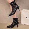 Fashion Women's Fine Heel Cotton Boots Winter New Pointy Head Back Zipper Rivet Anti-slip Wear-resistant Short Boots