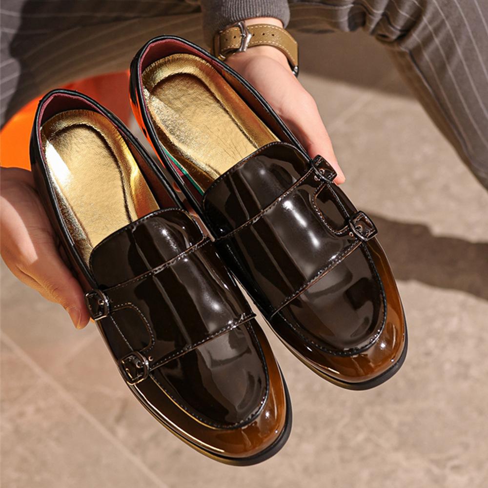 2025 Europejskie Nowe Buty Męskie Skórzane Codzienne Buty Monk Klasyczne Buty Biznesowe Modne Wsuwane Mokasyny