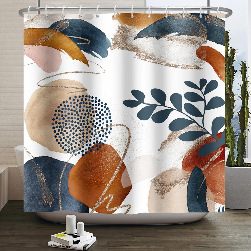 Nordic Wind Boho Shower Curtain for Bathroom Abstract Mid Century Modern Minimalist Geometric Arch Beige Bohemian Bath Curtain