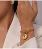 Minimalist Gold-Plated Titanium Steel Pendant with Diamond-Accents - Geometric Oval Design Jewelry Set.