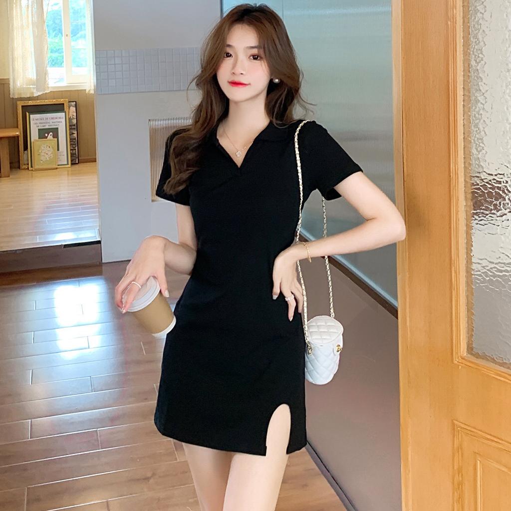 French V-neck bag arm dress women's summer 2026 new small black dress temperament slim sexy Spice Girl skirt