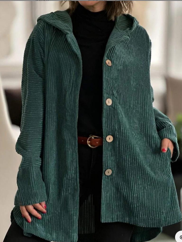 Women's Autumn Winter New Style Corduroy Loose Hooded Jacket
