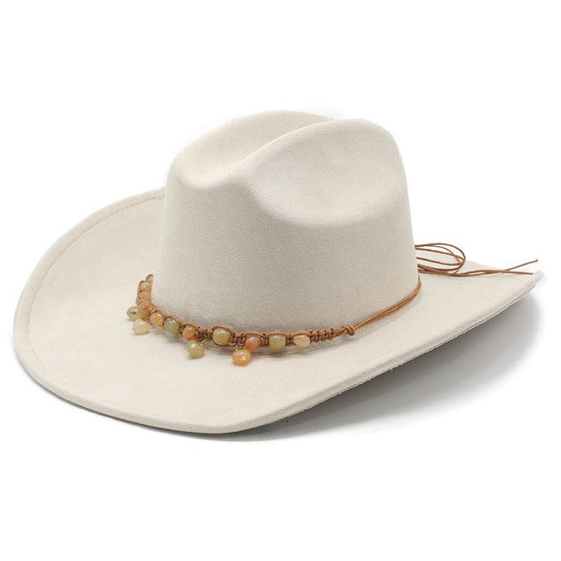 Ethnic style beaded big-brimmed cowboy hat, hot-selling retro suede top hat, big one-word party jazz hat