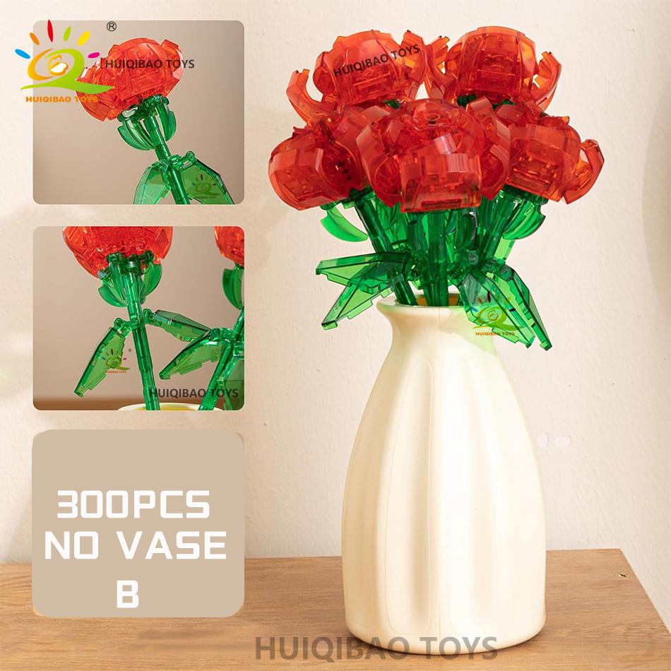 Non-Toxic Valentine'S Day Rose Flower Bouquet Building Blocks Set Artificial Flowers For Home Decor Crystal Rose Bricks Kits Toys