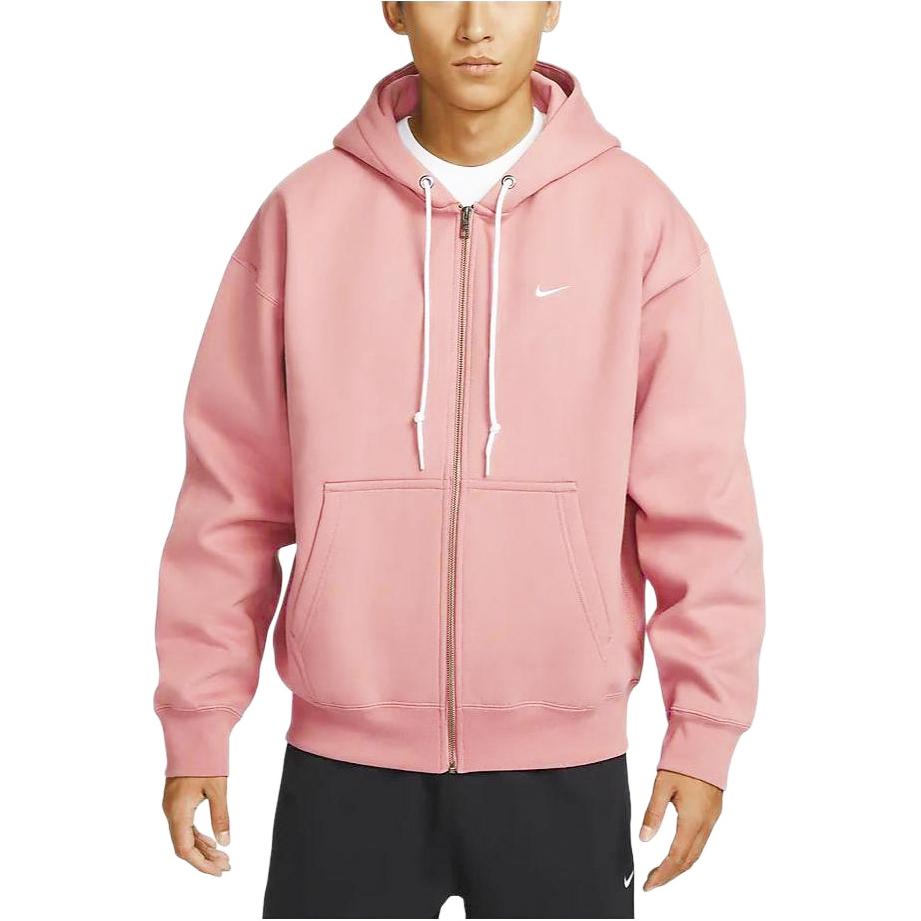 Nike Solo Swoosh Fleece-Lined Zip Hoodie With Drawstring Men Hoodie Stardust-Red DR0404-618