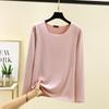 Women's Autumn/Winter Plus Size Fleece-Lined Brushed Round Neck Base Layer Top - Solid Color Warm Innerwear