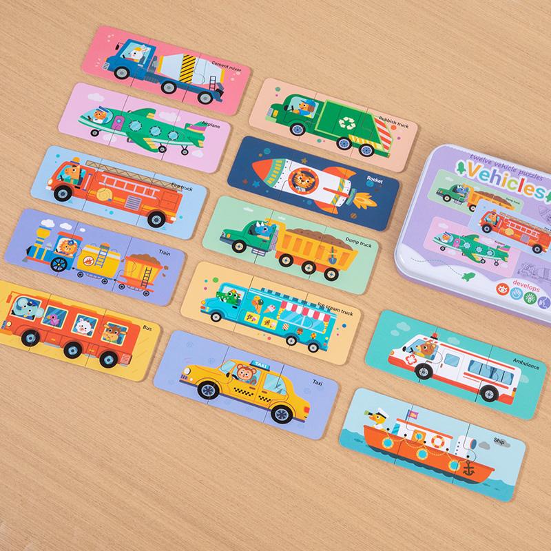 Holzpuzzlespielzeug für Kinder Cartoon Fahrzeug Tier Kognition Lernen Holzpuzzle Lernen Lernspielzeug Kindergeschenk