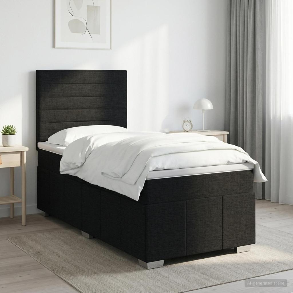 LED Boxspring Bed with Mattress Black 80 X 200 Cm Fabric