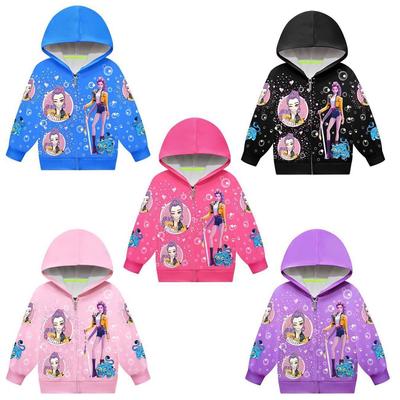 Kids Girls POP Singer Rumi Zoey Mira Printed Casual Hooded Zipper Long Sleeves Jacket Coat