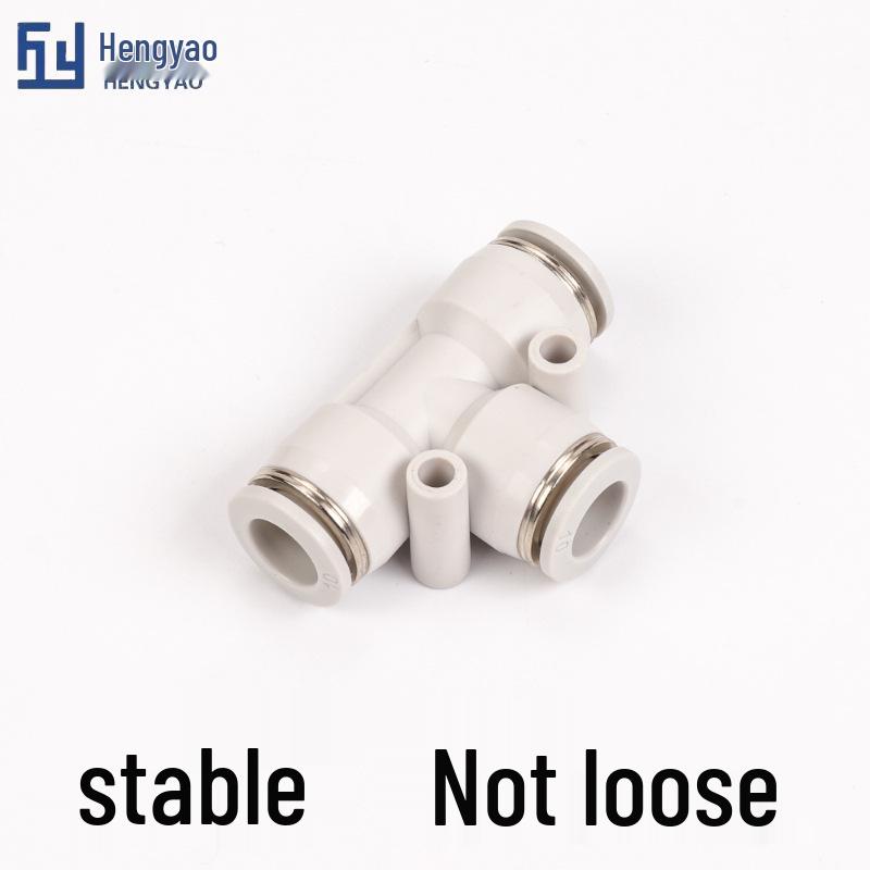 Three-Way T-Type Pneumatic Quick Connect Fittings - White/Black PE4/6/8, Reducing Air Hose Connector, PEG6-4