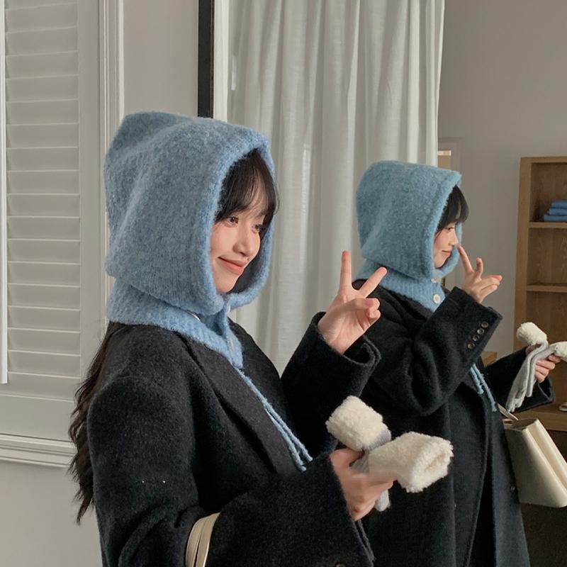 Korean Style Hat Scarf Women'S Autumn And Winter Warm Ear Protection Hooded Scarf Knitted Wool Hat
