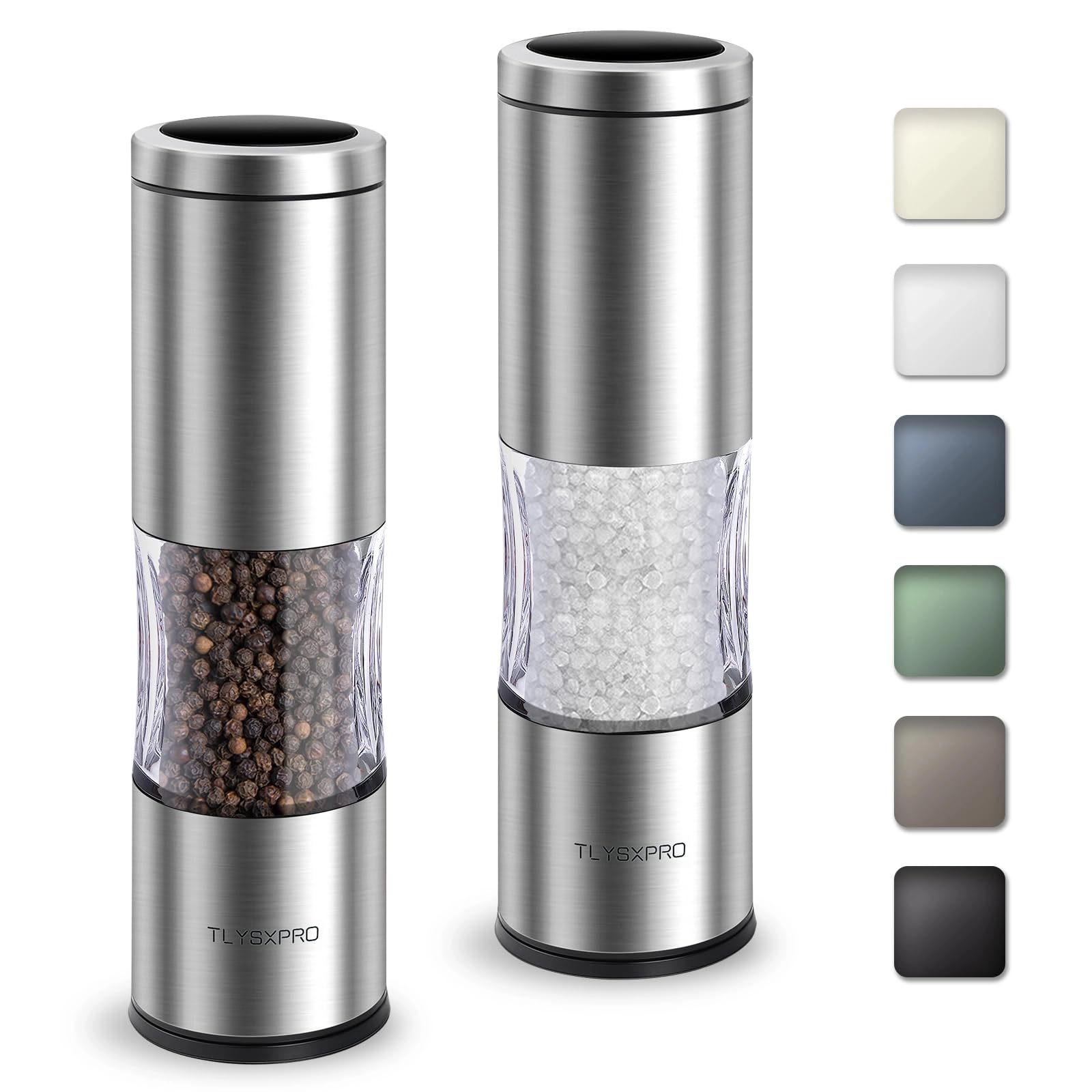 

Salt and Pepper Mill Set Manual Pepper Mill with Adjustable Coarseness Refillable Design Ceramic Core Kitchen Essentials of Stainless (Set 2,