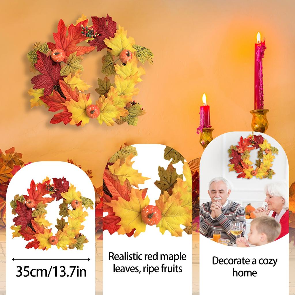 Festival Wreath Maple Leaf Pumpkins Halloween Wreath Door Hanging Wreath Thanksgiving Decorations