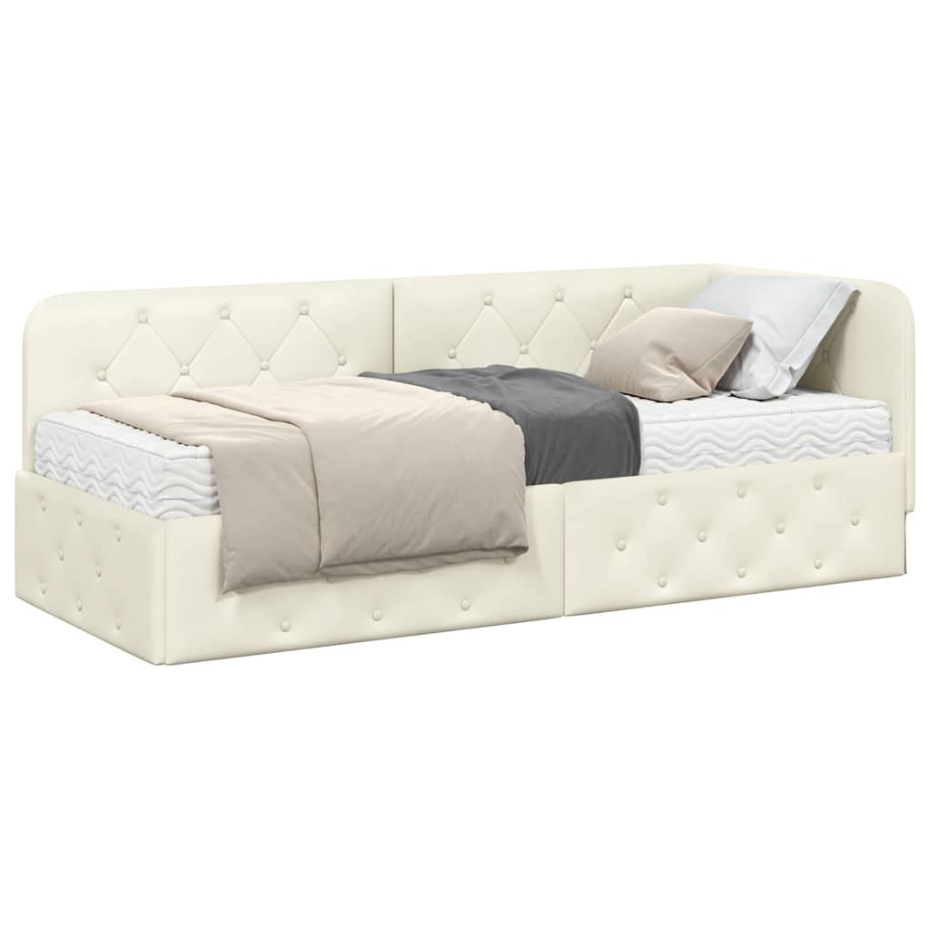 Corner Bed Frame Cream 80 X 200 Cm Velvet