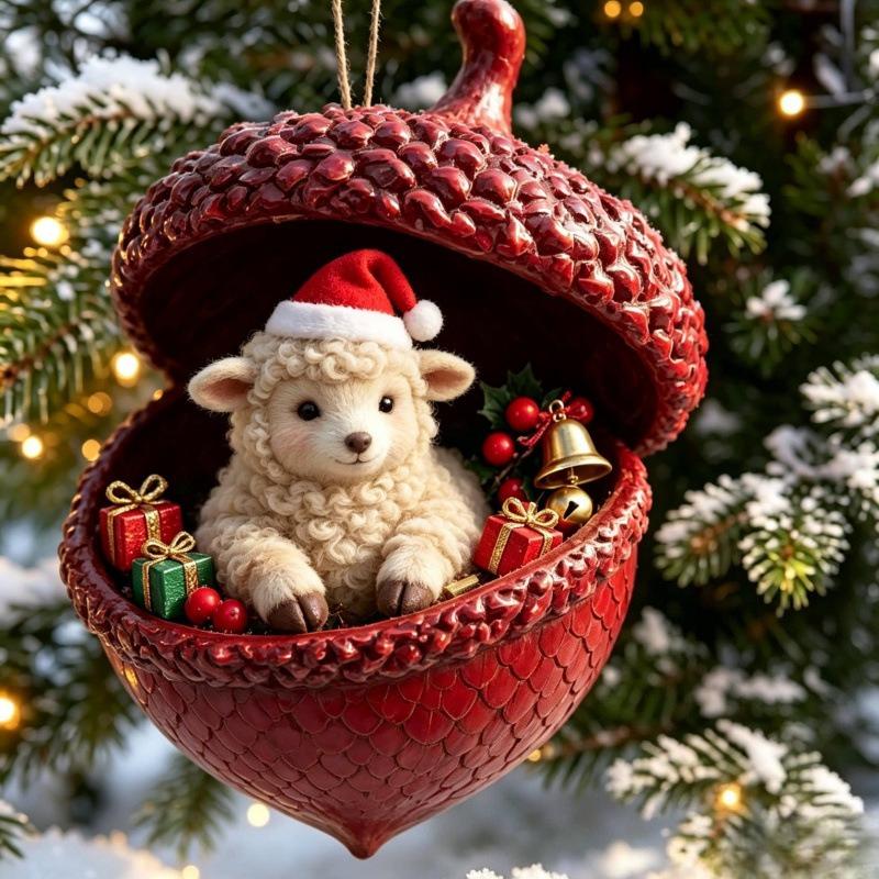 Creative Nut Shell Small Animal Pendants, Christmas Tree Artificial Hedgehog, Puppy, Sheep Ornaments for Festive Decoration