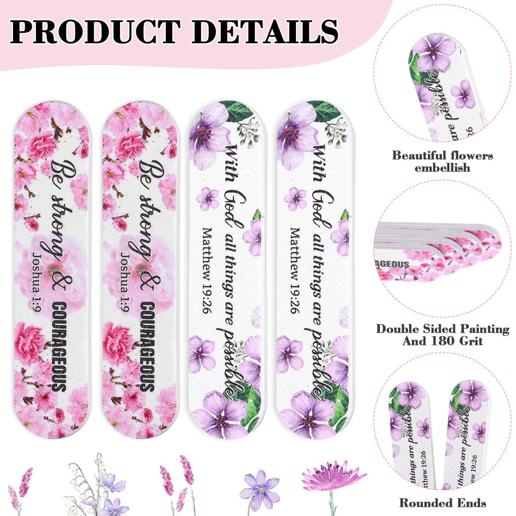 50 Pack Christian Gifts Nail File For Women Mini Bible Verse Double Sided Emery Board Flower Scripture Manicure Pedicure Nail Ar