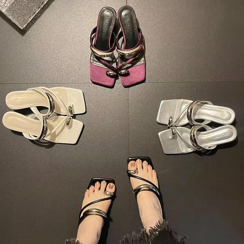Designer Women High Heeled Sandals Elegant Woman's Slippers Summer 2025 Trend Fashion Pumps Slides Luxury Sandalias De Mujer