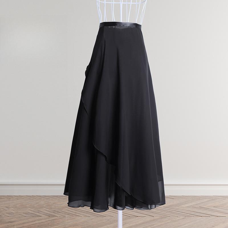

Женская балетная длинная юбка, летний тренировочный костюм для взрослых, длинная шифоновая балетная юбка, цельная юбка One Size чёрный