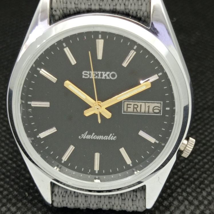 REFURBISHED VINTAGE SEIKO 5 AUTO 7019A JAPAN MENS D/D BLACK WATCH 593c-a314849-2