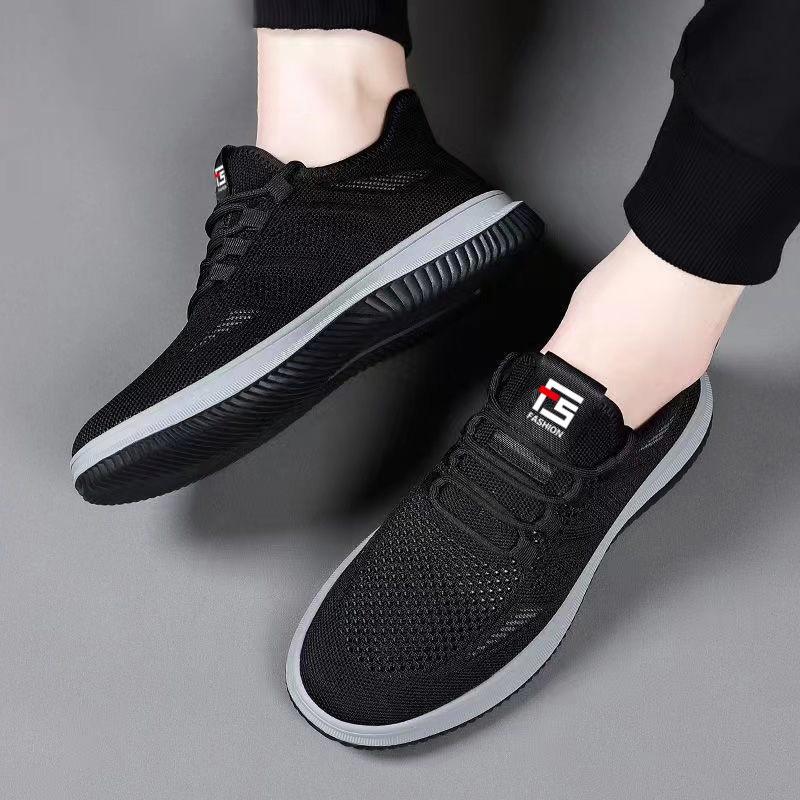 Summer men's shoes fly-woven breathable sports casual shoes simple and versatile medium mesh shoes soft sole non-slip