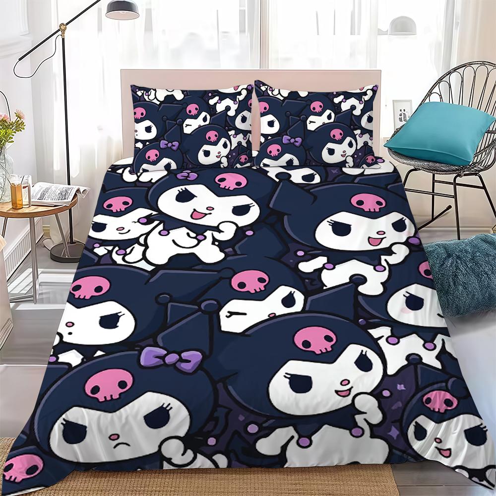 K-Kuromi Cute Duvet Cover Set Home Style Bedding Soft Laundry Cotton Bed 3 Piece Set Student Dormitory Gift