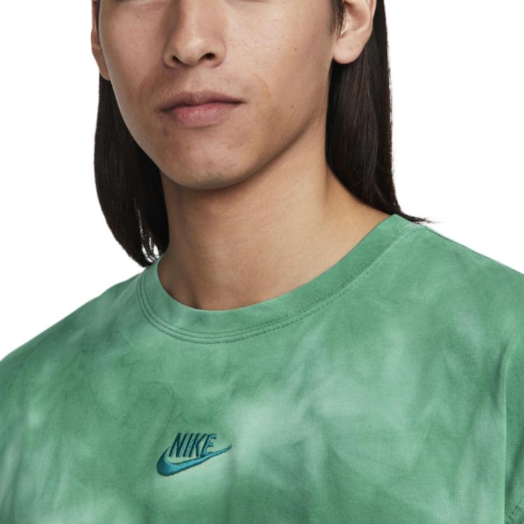 Nike Sportswear Premium Essentials Logo Embroidered Tie-Dye Print Crew Neck Loose Short Sleeve T-Shirt Men Tops Earth-Blue FJ9361-346