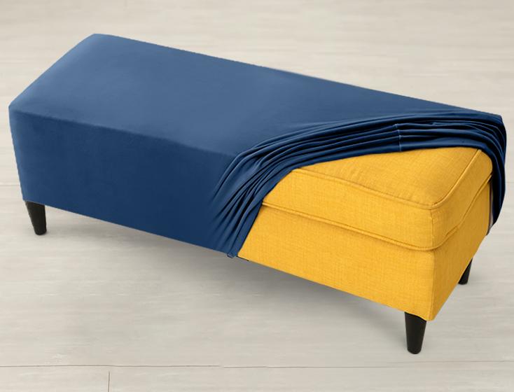Cover For Double Bench, Footrest Pouf, Velvet, Navy Blue