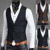 Forretningsmenn Ensfarget V-hals Knapp Lomme Ermeløs Slim Fit Vest Vest